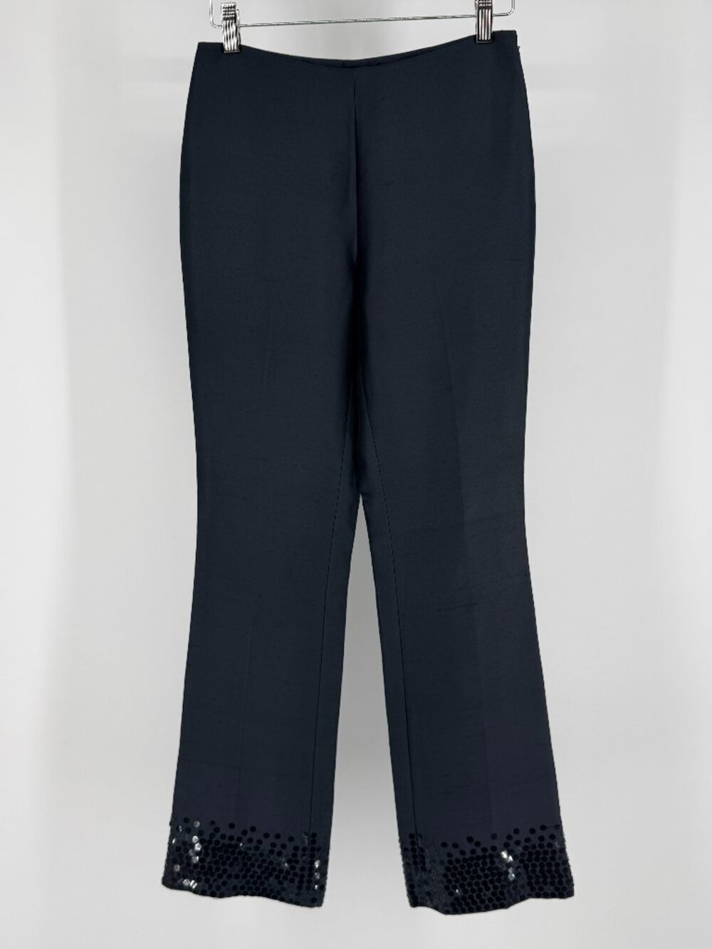 Vintage Ann Taylor 100% Silk Black Sequin Hem Evening Trousers Pants 2